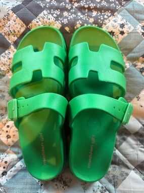 Madden Girl Bright Green Adjustable Slide Sandals